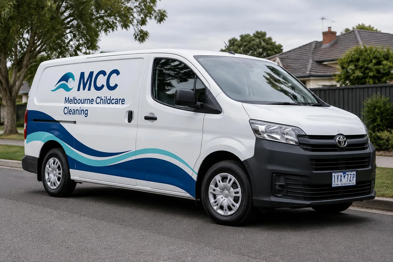 Generated illustration of an MCC-branded cleaning van